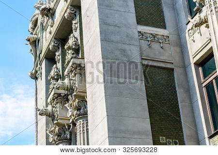 House With Chimeras In Kiev, Ukraine. Art Nouveau Building With Sculptures Of Mythical Animals Was C