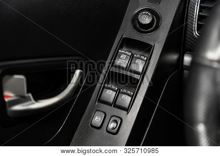 Novosibirsk, Russia - September 11, 2019:  Actyon Ssangyong, Close Up Of A Door Control Panel In A N