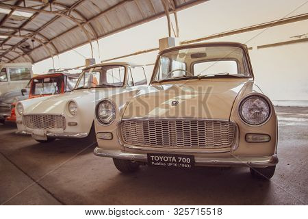 Nakhon Pathom, Thailand - August 3, 2019: Vintage Car Toyota 700 Exhibit At Vintage Car Collector Ga