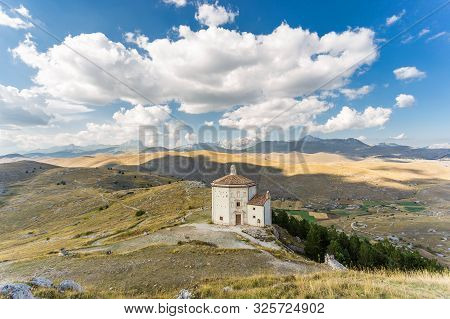 Rocca Calascio, Old Church On The Apennine Mountains In The Heart Of Abruzzo, Italy