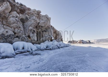 Borga-dagan Island And Oltrek Island. Lake Baikal. Winter Landscape