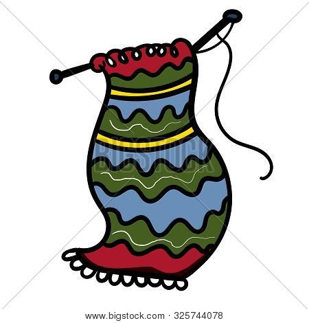 Handmade. Knitted Fabric. Knitting Needle. - Vector. Vector Illustration