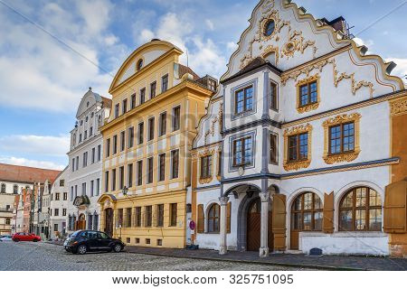 Historical Houses On Karlsplatz Square In Neuburg An Der Donau, Germany