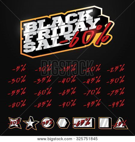 Black Friday Sale Tag Builder Kit Typography In Sport Retor Style. Shop Or Online Shopping. Sticker,