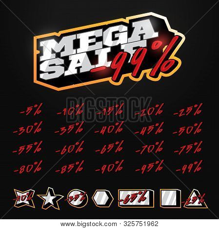 Mega Sale Tag Builder Kit Typography In Sport Retor Style. Shop Or Online Shopping. Sticker, Badge C