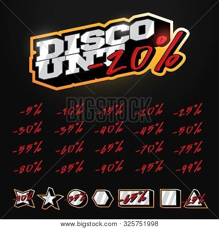 Discount Sale Tag Builder Kit Typography In Sport Retor Style. Shop Or Online Shopping. Sticker, Bad