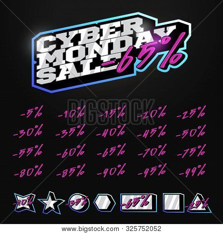 Cyber Monday Sale Tag Builder Kit Typography In Sport Retor Style. Shop Or Online Shopping. Sticker,