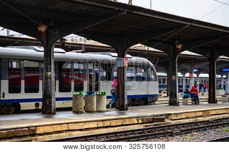 Train On The Platform Of Bucharest North Railway Station (gara De Nord Bucuresti) In Bucharest, Roma