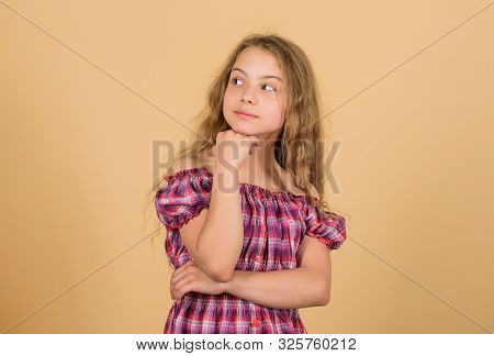 Playful Mood. Child Cute Thinking. Girl Make Decision Or Choice. Hard Decision For Her. Thoughtful G