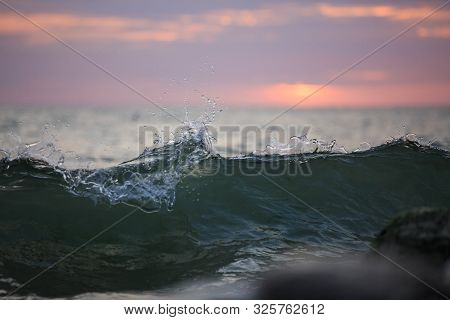 Sea Wave At Dawn. Surf Waves. Seascape.