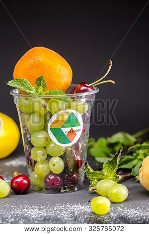 Russia St. Petersburg Greenbox 01102019 Fruit Mix Grape Lemon Cherry Sweet Peach, In A Plastic Conta