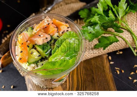 Russia St. Petersburg Greenbox 01102019 Italian Salad With Olives, Cereals, In A Plastic Container, 