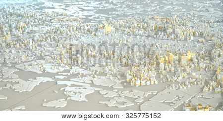 Abstract 3drendering White And Golden City With Lines And Digital Elements. Technology Connection Pi