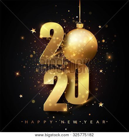 Happy New 2020 Year. Holiday Vector Illustration Of Golden Metallic Numbers 2020. Gold Numbers Desig