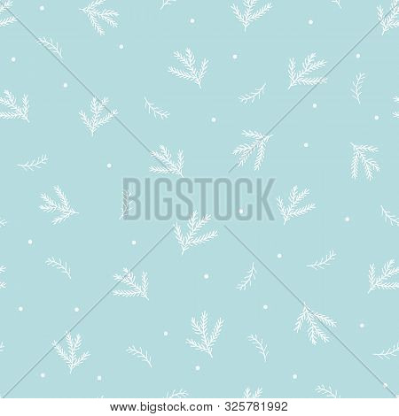Christmas Plant Pattern Winter Branches Fir Cones Seamless Winter Blue Background Vector