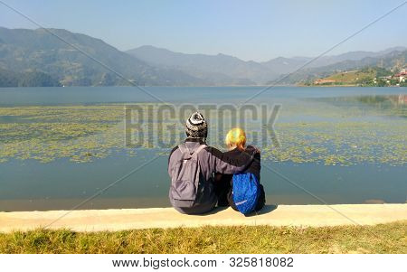 Pokhara, Nepal - November 4, 2017: The Athmosphere Around Phewa Lake Pokhara Nepal.