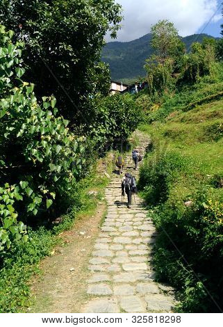Ulleri, Nepal - November 05, 2017 : Trekking To Annapurna Base Camp From Nayapul