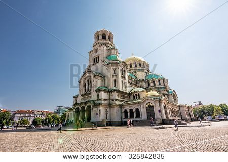 Sofia, Bulgaria - June 25, 2019: St. Alexander Nevski Cathedral With Tourists And Worshipers In The 