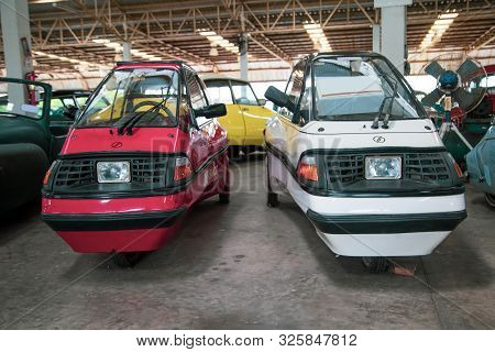 Nakhon Pathom, Thailand - August 3, 2019: Vintage 1957 Microcar Mini El Exhibit At Vintage Car Colle