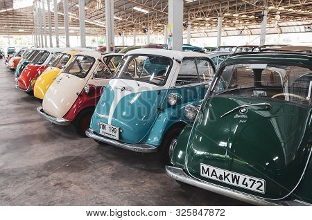 Nakhon Pathom, Thailand - August 3, 2019: Vintage Car Bmw Isetta Exhibit At Vintage Car Collector Ga