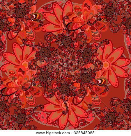 Floral Print. Flowers On Orange, Brown And Red Colors In Watercolor Style. Watercolor Seamless Patte