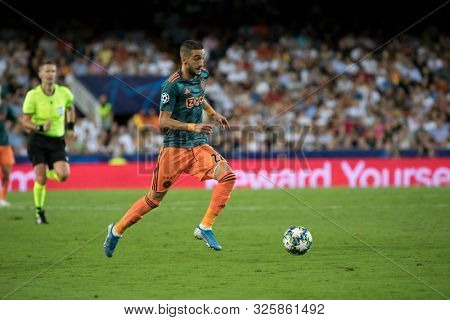 VALENCIA, SPAIN - OCTUBER 2: Ziyech during UEFA Champions League match between Valencia CF and AFC Ajax at Mestalla Stadium on Octuber 2, 2019 in Valencia, Spain