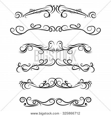 Hand Drawn Vector Dividers. Decorative Swirls Lines, Borders And Curl Set. Design Elements 5