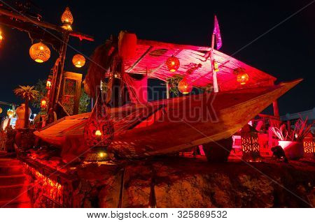 Sharm El Sheikh, Egypt - September 18, 2019: Popular Cafe Farsha With Original Design In Hadaba Dist