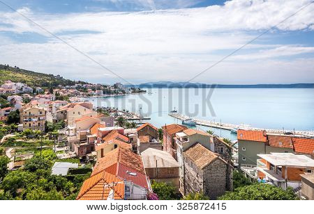Aerial View Of Podgora Village, Beautiful Croatian Coast Seascape