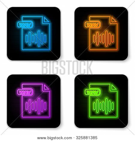 Glowing Neon Wav File Document. Download Wav Button Icon Isolated On White Background. Wav Waveform 