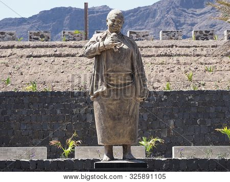 Sao Pedro, Cape Verde On April 2019: Statue Of Cesaria Evora At The International Airport At African