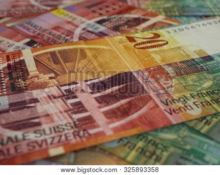 Currency Of Switzerland. Finance Background. Zurich. Chf. Swiss Franc.