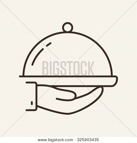 Hand Holding Hotplate Line Icon. Waiter, Cover, Serving. Restaurant Business Concept. Vector Illustr