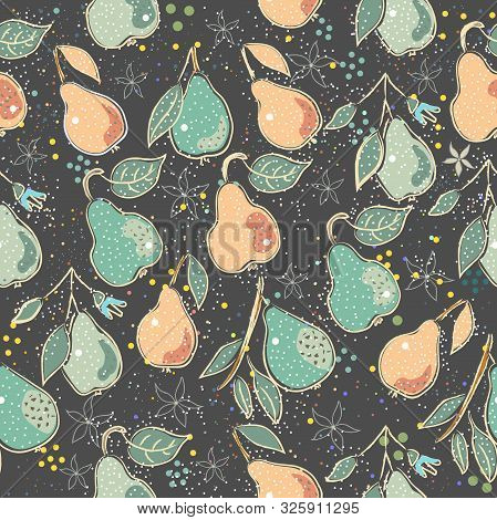 Seamless Pattern With Small Pears. Scandinavian Style. Vector Illustration