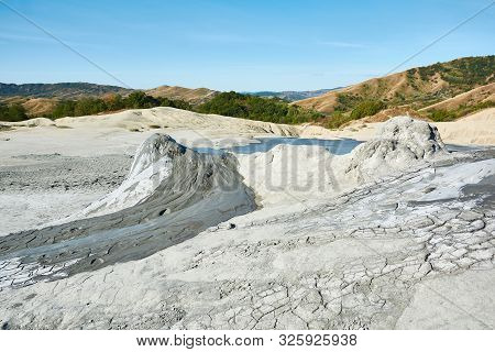 Muddy Volcanoes Paclele Mari Near Buzau, Romania. Mud And Natural-gas Eruptions Create Small Volcano