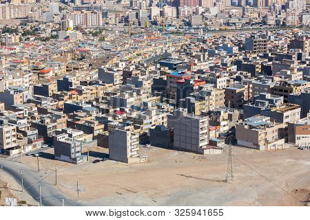 Panoramic View Of The Building Density Of Qom City, Iran. Dense Urban Development, Unfinished Houses