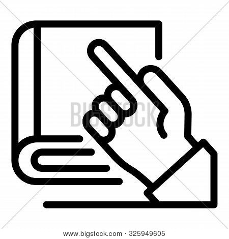 Hand And Book Of Laws Icon. Outline Hand And Book Of Laws Vector Icon For Web Design Isolated On Whi