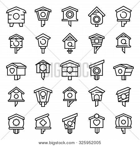Bird House Icons Set. Outline Set Of Bird House Vector Icons For Web Design Isolated On White Backgr