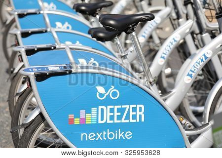 Berlin Germany - June 11, 2019: Deezer Bicycle Share Berlin Germany