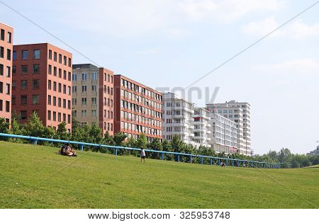 Berlin Germany - June 11, 2019: Unidentified People Visit Tilla Durieux Park In Potsdamer Platz Berl
