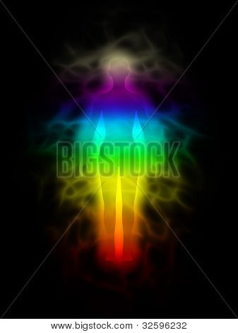 Rainbow silhouette with aura - woman