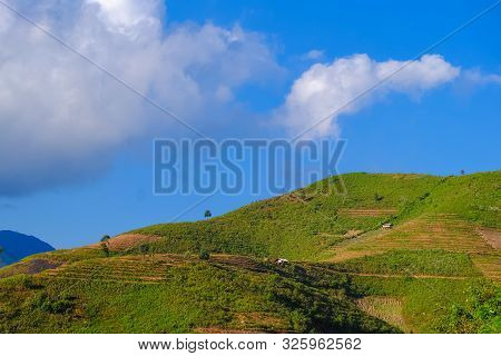 Beautiful Landscape Of Mountain With Cloud And Blue Sky In Ta Xua, Northwest Vietnam. Royalty High Q