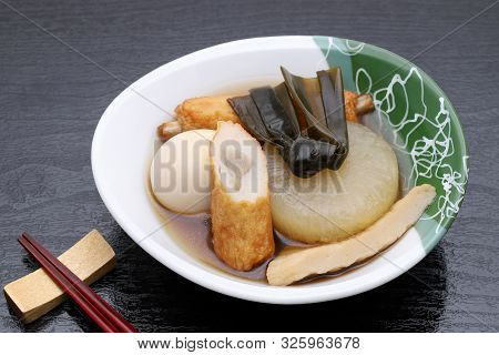 Japanese Food, Oden In A Bowl On Black Background