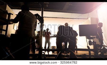 Silhoutte Images Of Video Production And Lighting Set For Filming