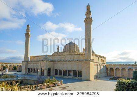 Restored Ancient Friday Cathedral Juma Mosque On A Sunny Day. Shemakhy, Azerbaijan