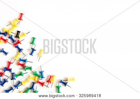 Colorful Push Pins Isolated On White Background