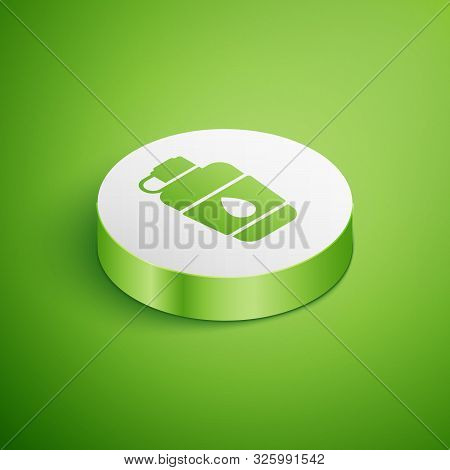 Isometric Canteen Water Bottle Icon Isolated On Green Background. Tourist Flask Icon. Jar Of Water U