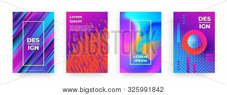 Abstract Posters. Modern Geometric Colorful Gradient Shapes With Pattern Elements On Vibrant Covers 