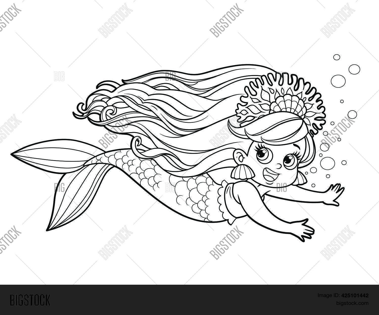 Cute Little Mermaid Vector &amp; Photo (Free Trial) | Bigstock
