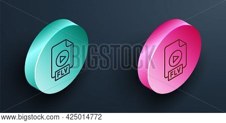 Isometric Line Flv File Document Video File Format. Download Flv Button Icon Isolated On Black Backg